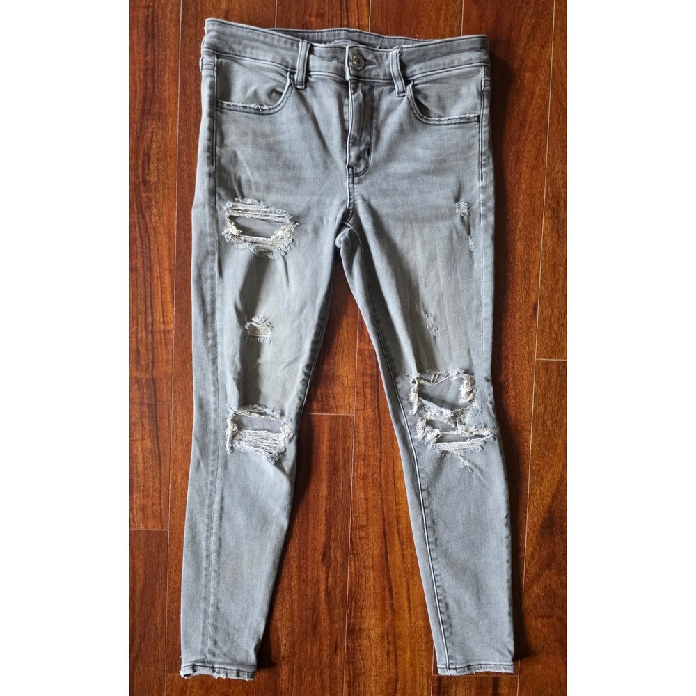 American Eagle Ne(x)t Level Stretch Grey Distressed Skinny Jeans Womens 6 Short